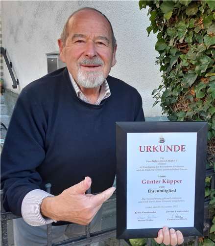 Günter Küpper wurde die Ehrenmitgliedschaft des GVU verliehen.  Foto: privat
