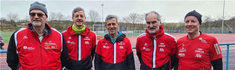 HSC-Team beim Cross-Lauf in Ochtendung: v.li. Edgar Kurtze /4000 m – Martin Berke / 4000 m – Martin Burgmer / 4000 m – Rainer Hohl / 4000 m Walking und Ivo Baumgart / 8100 m. Quelle: HSC Gamlen