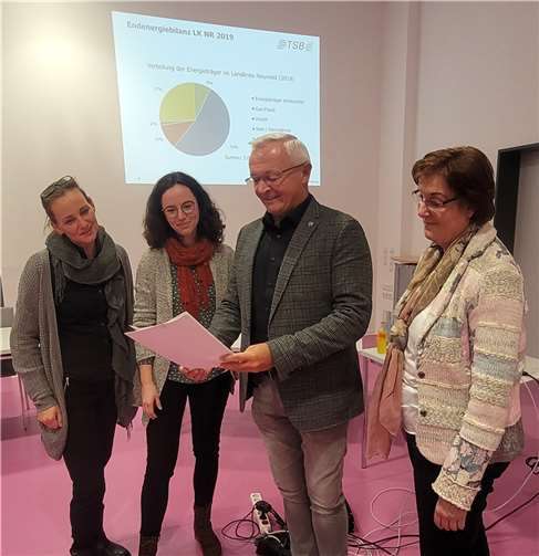 Haben mit der CO2-Startbilanz jetzt eine verlässliche Datengrundlage: (von links) Klimaschutzmanagerin Janine Sieben, Tanja Reichling (Transferstelle Bingen), Landrat Achim Hallerbach und Ina Heidelbach von der Unteren Naturschutzbehörde. Foto/Quelle: Kreisverwaltung Neuwied