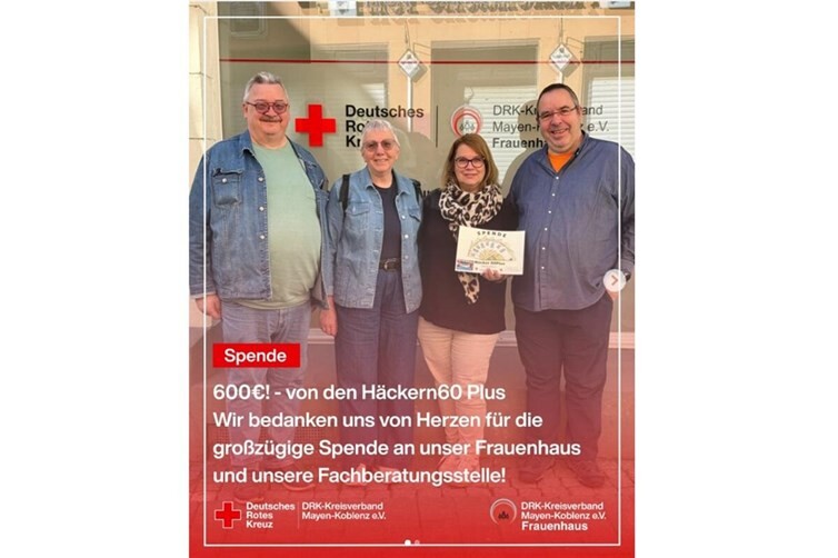 Häcker 60Plus spenden an DRK Fachberatungsstelle Frauenhaus in Andernach