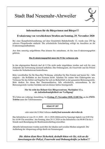Handzettel mit Informationen für die Bürgerinnen und Bürger. Quelle: Stadtverwaltung Bad Neuenahr-Ahrweiler