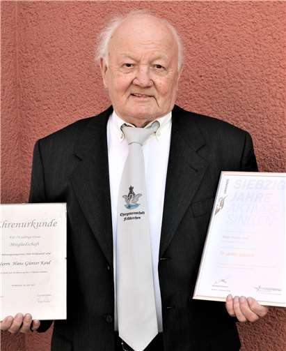 Hans-Günter Keul ist seit 70 Jahren Mitglied im MGV Wollendorf .Foto: privat