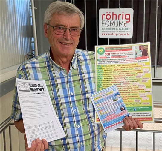 Hans Peter Röhrig freut sich, dass er zu seinem 60-jährigen Kultur- + Benefiz- Engagement umfangreicher denn je zu „Kultur auf dem Land“ informieren kann - wie mit Gratis-Newsletter, Plakaten und Flyern.