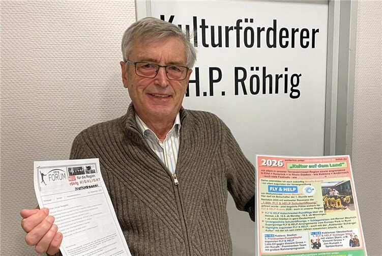 Hans Peter Röhrig wird mit dem neuen Gratis-Highlight-Newsletter auch 2026 mithelfen, dass „Kultur auf dem Land“ weiterhin erfolgreich ist. Foto: röhrig