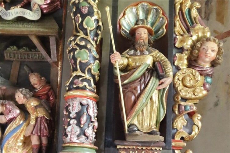 Heiliger Jodokus auf dem Barockaltar in der Kapelle St. Jost.