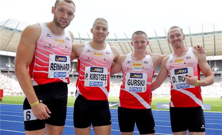 Hendrik Reinhard (655, LG Rhein-Wied), Pascal Kirstges (651, LG Rhein-Wied), Roger Gurski (648, LG Rhein-Wied), Daniel Roos (656, LG Rhein-Wied) -- Deutsche Meisterschaften Leichtathletik 2019 am 04.08.2019 in Berlin (Olympiastadion). Foto: Wolfgang Birkenstock