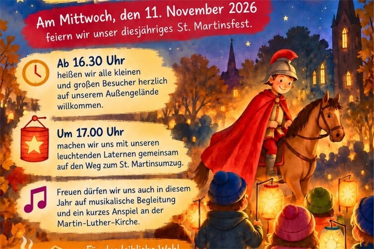 Herzliche Einladung zum St.-Martinsfest der evangelischen Kindertagesstätte Arche Noah!