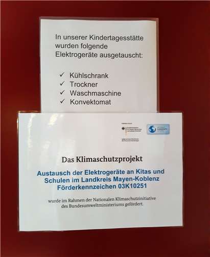 Hinweisschild zum Elektrogerätetausch in der Kita Haus des Kindes.Foto: privat