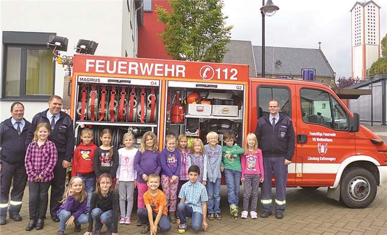 Höhepunkt war die Besichtigung des Feuerwehrwagens.privat