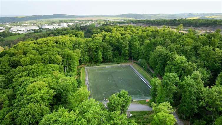 Seit 10 Jahren ist der grüne Kunstrasen in Kottenheim ein Volltreffer Idyllisch im Wald gelegen: einer der schönsten Plätze der Region. Foto: S. Krämer