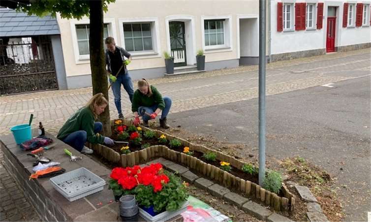 Im Dorfzentrum von Scheuren können sich Spaziergänger jetzt wieder an Blumen erfreuen.Fotos: privat