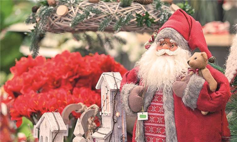 Im Pflanzenhof Ulrich am Berkumer Einkaufszentrum ist der Weihnachtsmarkt bereits geöffnet. Dort warten viele interessante Dinge auf die Kunden, darunter auch fröhliche Weihnachtsmänner in verschiedenen Farben.