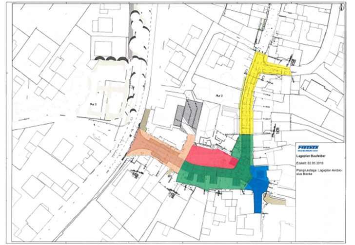Im Plan sind die einzelnen Bauabschnitte farbig gekennzeichnet. Gemeinde Wachtberg