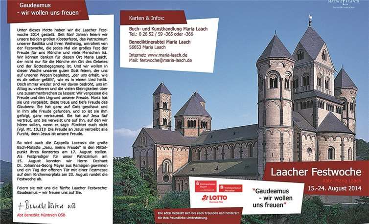 Im Rahmen der Laacher Festwoche, vom 15. bis 24. August, findet am 23. August ein „Tag der offenen Tür“ in Maria Laach statt. privat