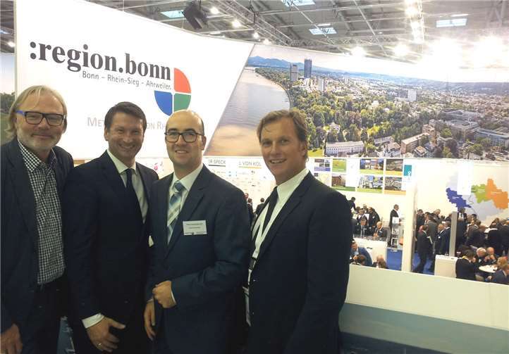 Im gemeinsamen Austausch auf der Expo-Real: (Von links) Thomas Spitz, Tino Hackenbruch, Edgar Heinen und Markus Kalscheuer. Kreisverwaltung Ahrweiler