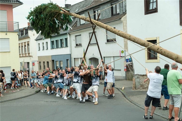 Immer ein Highlight: Das Aufstellen des Kirmesbaums.