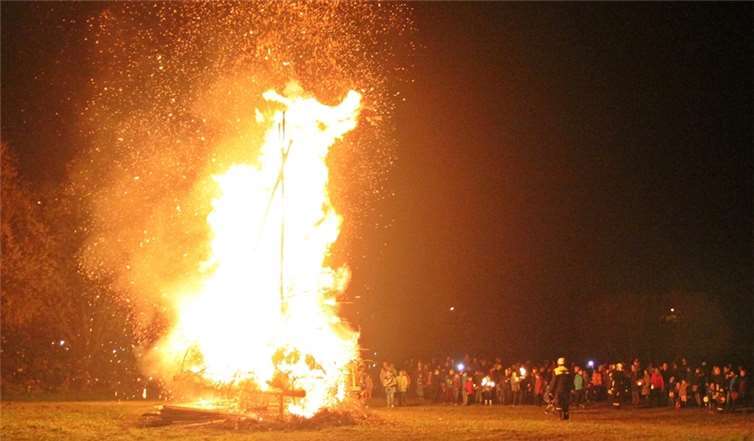 In Fachbach erfahren Weihnachtsbäume traditionell eine Zweitverwendung: Damit das Feuer in den Lahnwiesen im November wieder kräftig lodern kann, lagert die Feuerwehr die eingesammelten Weihnachtsbäume ein.Willi Willig