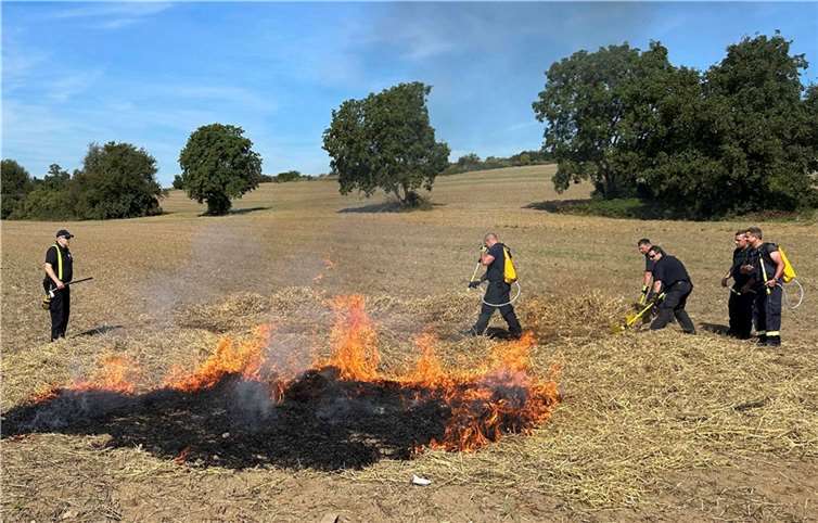 In Theorie und Praxis ging es bei der Fortbildung um die verschiedenen Gefahren eines Wald- und Vegetationsbrandes, um die Wasserversorgung und den Wassertransport.  Foto: Stadt Neuwied