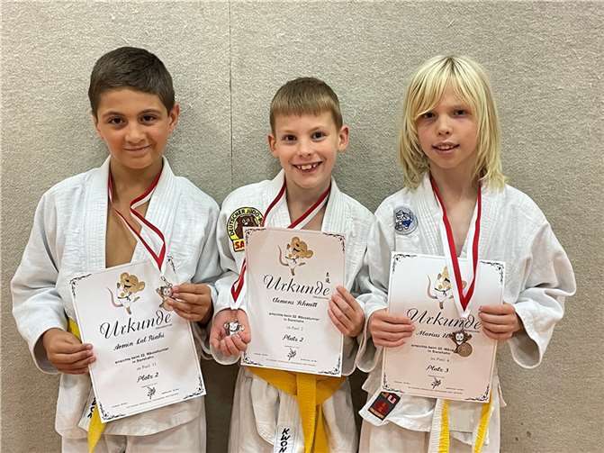 In der U 14 konnten sich Armin Lal Riahi und Clemens Schmidt einen zweiten Platz auf dem Treppchen sichern und Marius Wölwer wurde in seiner Gewichtsklasse Dritter. Fotos: TV Cochem