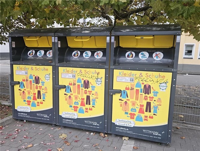 In diesem Altkleidercontainern in der Braubacherstraße wurden von Unbekannten vier Katzenbabys geworfen, von denen drei verstarben. Foto: Jochen Sachsenhauser