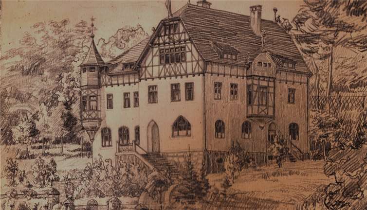 In diesem Gebäude (Am Friedhof) fand im Winter 1914/15 für einige Monate der Unterricht der „Höheren Knabenschule“ statt.Grafik: privat