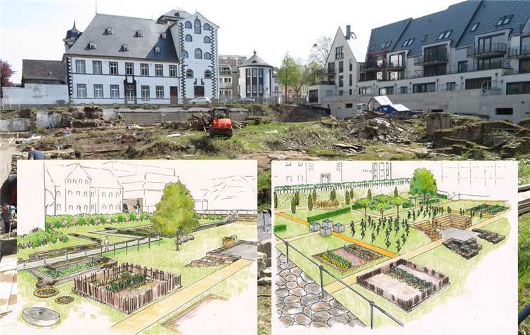 In einigen Monaten lädt dieses Gelände in seinen römischen (rechts) und mittelalterlichen (rechts) Garten ein.