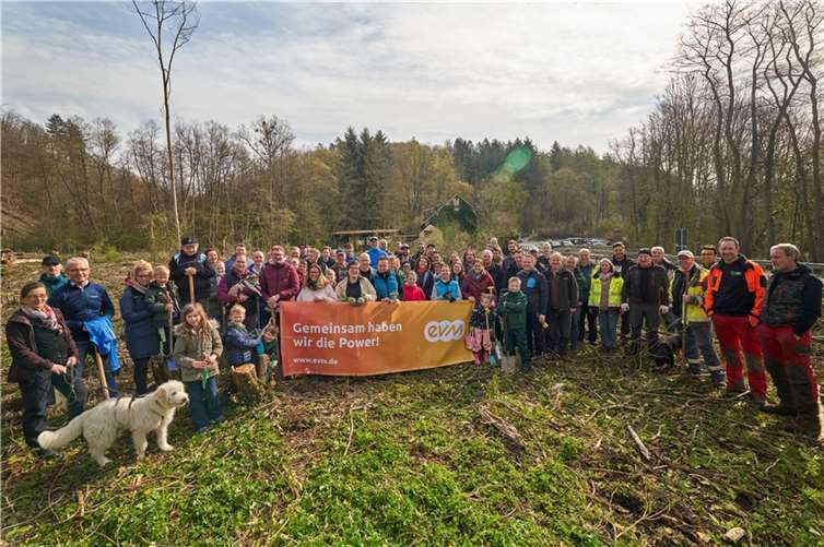 In ihrer Freizeit halfen Mitarbeiter der evm-Gruppe dabei, Flächen im Feisternachter Bachtal wieder aufzuforsten.  Fotos: Sascha Ditscher/evm