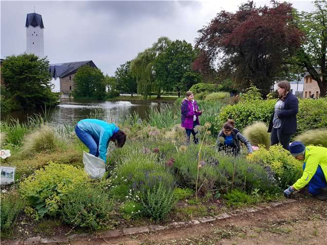 Individuell wurden die Sechs- bis 16-Jährigen von den erfahrenen HVVern angeleitet beim Unkrautjäten, Heckenbeschneiden oder Rasenmähen. Fotos: privat