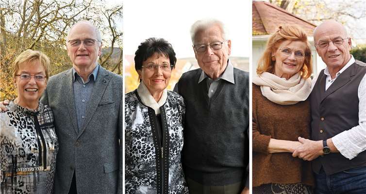 Insgesamt sind die drei Paare ganze 160 Jahre verheiratet: : Erika und Konni Mies, Ursel und Heinz Mies, Renate und Hans-Jürgen Vollrath (v. li.). Foto: Hans-Jürgen Vollrath