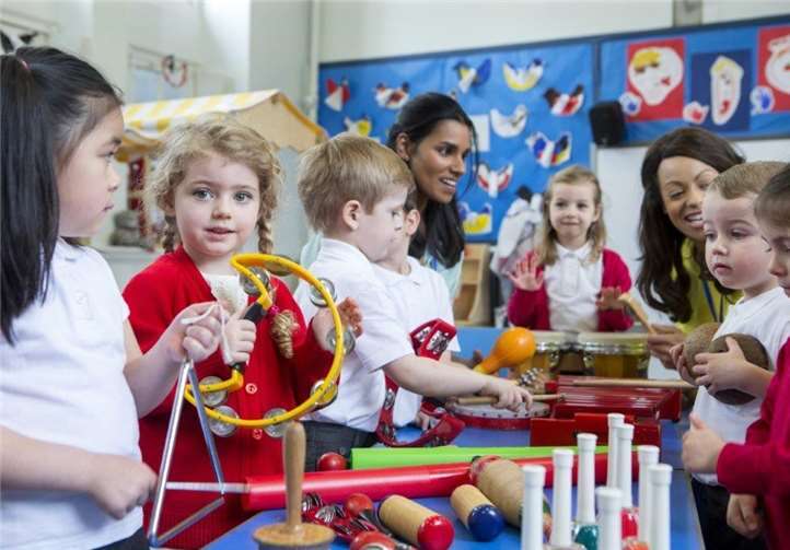 Instrumente auszuprobieren und ihnen Töne zu entlocken macht Kindern großen Spaß.KMS