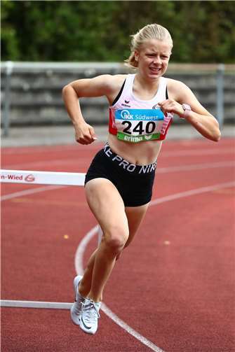Irina Fischbach lief in Pfungstadt die 400 Meter schneller als viele Ältere. Um einen Wimpernschlag schrammte sie an ihrer persönlichen Bestzeit vorbei. Foto: privat