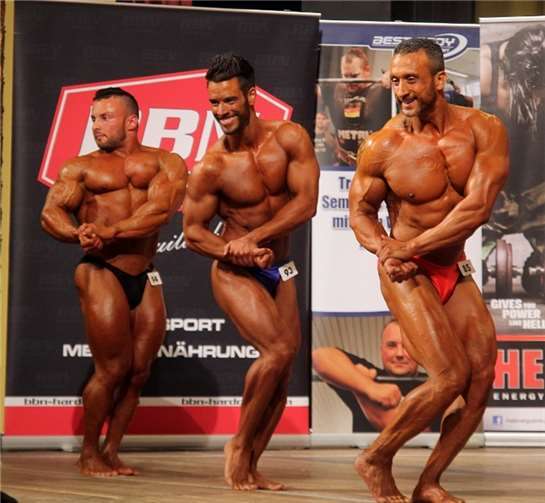 Jan Becker (Nr.94), Marcel Fechner (Nr.93) und Mustafa Koca (Nr.85) traten in der Klasse „Männer“ gegeneinander an.