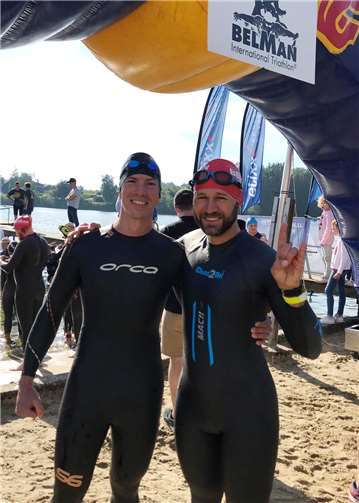 Jendrik Graß (l.) und Sven Dau (beide Lauftreff Puderbach) waren beim „Belman-Triathlon“ in Robertville/Belgien am Start. Foto: Simone Oettgen/Lauftreff Puderbach