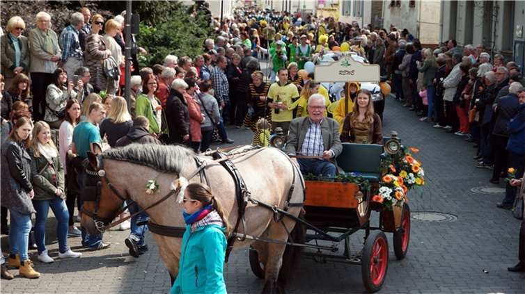 Johanna verteilte von der Kutsche des Ortsrings 700 Rosen an die Zuschauer.