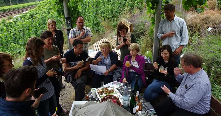 Journalisten bei der Honigverkostung im Razejunge-Wingert. Foto: privat