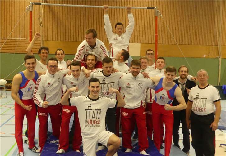 Jubel bei der KTV Koblenz: Mit dem 32:30-Sieg über das KTT Oberhausen schaffte das Team den Klassenhalt in der zweiten Kunstturn-Bundesliga und erreichte den fünften Platz in der Abschlusstabelle.