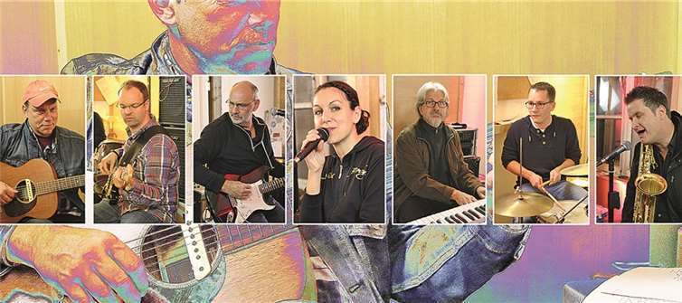 „Just For Fun“ garantieren feine, handgemachte Live-Musik (v.l.n.r.): Hermann Heuser (Akustikgitarre), Karsten Braun (Bass), Peter Rosue (Gitarre, Gesang, Harp), Stefania Morina (Gesang), Bernhard Marchand (Keyboard), Marco Schmitz (Schlagzeug) und Uwe Melder (Saxophon, Gesang). privat