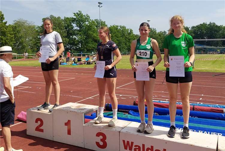 Karlotta Rüdell (3.v.li.) und Leonie Mertens (4.v.li.).  Foto: TuS Roland Brey
