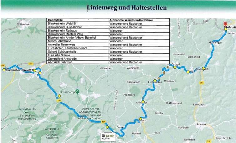 Karte der Wegstrecke.