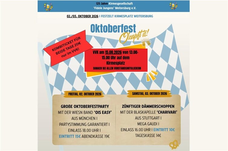 Kartenvorverkauf Oktoberfest in Weitersburg