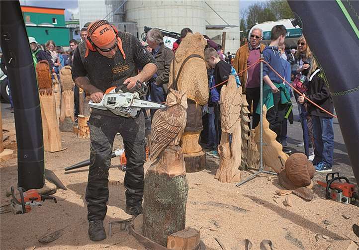Kettensägenkünstler in Aktion: Bei den Westerwälder Holztagen gab es eine Menge Holzkunstwerke zu bestaunen, wie hier in Form einer Eule.