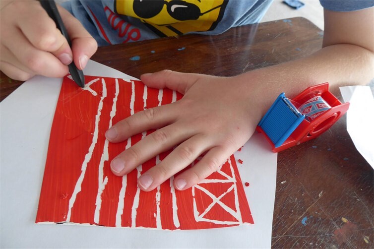 Kinderworkshop Drucken mit Moosgummi