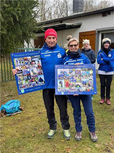 Klaus Jahnz und seine Frau Elisabeth Waldorf erhielten u.a. als Dankeschön für ihre jahrzehntelange Vorstandsarbeit zwei Fotocollagen. Foto: Karin Breslauer