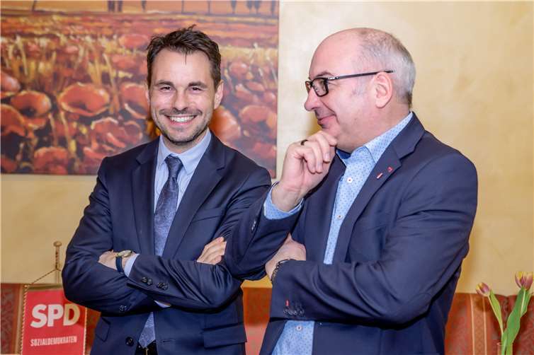 Koblenzer Oberbürgermeister Langner und der Bürgermeisterkandidat Ackermann. Foto: AN Fotografie/SPD Ems