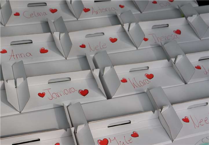 Kokosöl, grobes Salz, getrocknete Lavendelblüten und Bienenwachs mitsamt Rezepten wurde in diese Kartons gepackt.