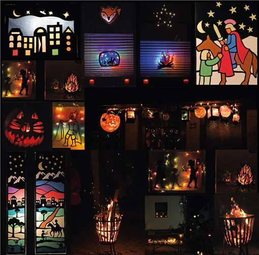 Kollage der Lichtinstallationen in den Bandorfer Fenstern und Vorgärten. Foto: privat