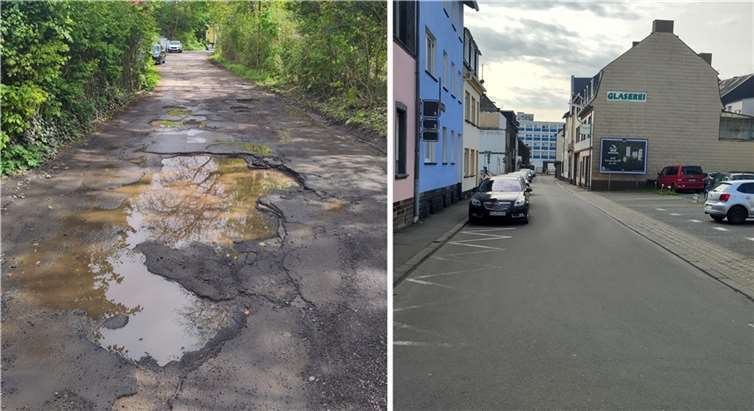 Kostspielige Umgestaltung vom Entenpfuhl (re.) wird als Straßenbaumaßnahme über den neu eingeführten wiederkehrenden Beitrag erfolgen. (li.): Aktueller Zustand der Bachstraße.  Fotos: FWM