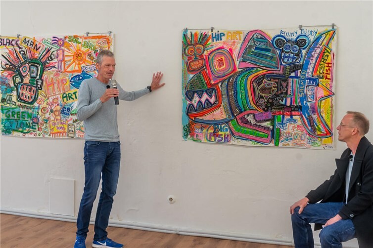 Künstlergespräch zur Vernissage, li.: Jörg Wagner, re.: Alexander Wöhrle