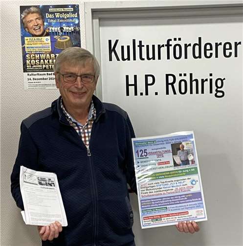 Kulturförderer Hans Peter Röhrig freut sich, dass die 125 Kultur-Erlebnisse, die er im aktuellen Newsletter sowie unter www.roehrig-forum.de veröffentlicht hat auf so hohe Resonanz gestoßen sind.  Foto: röhrig