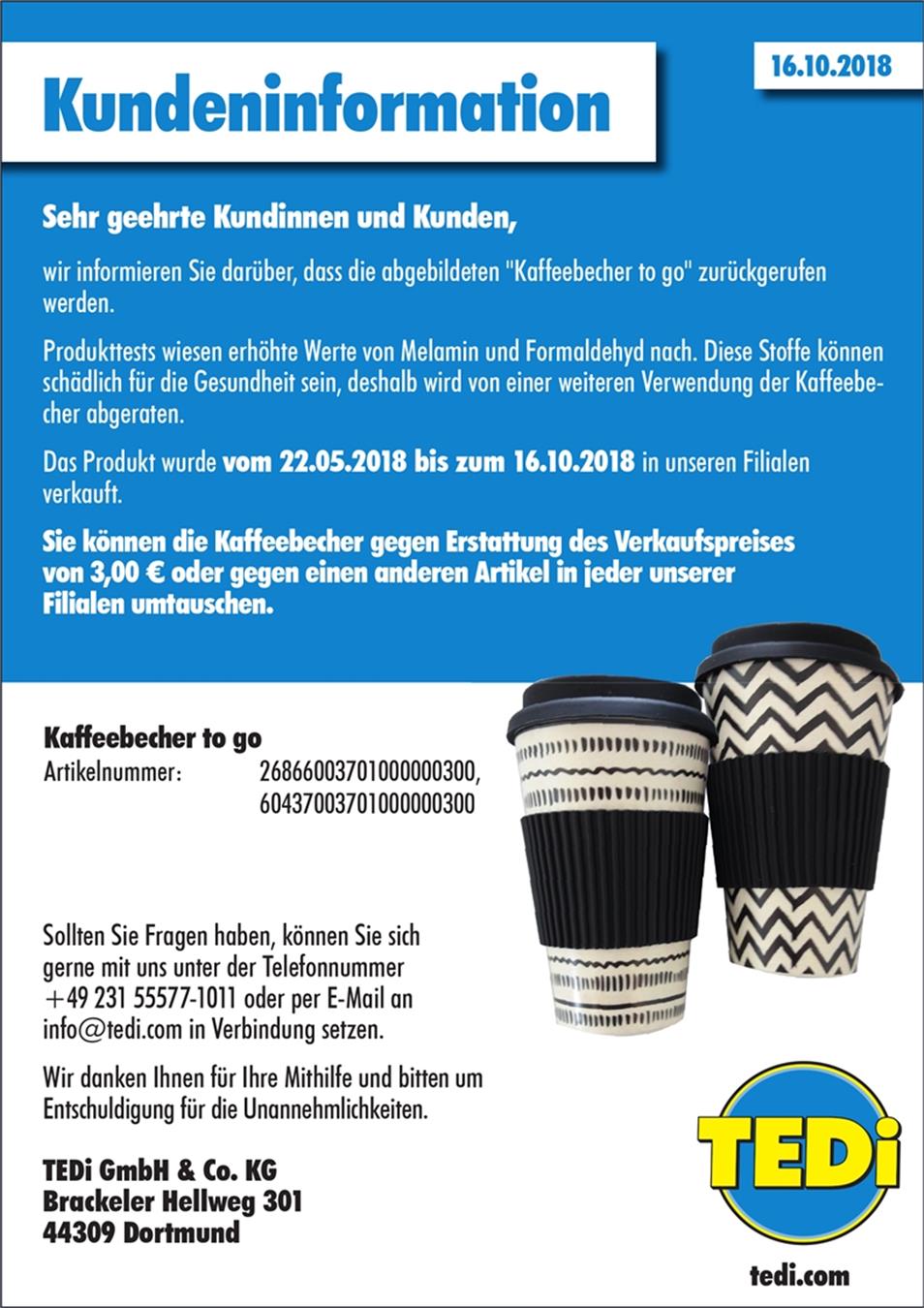 Gesundheitsschädliche Stoffe in „Kaffeebecher to go“